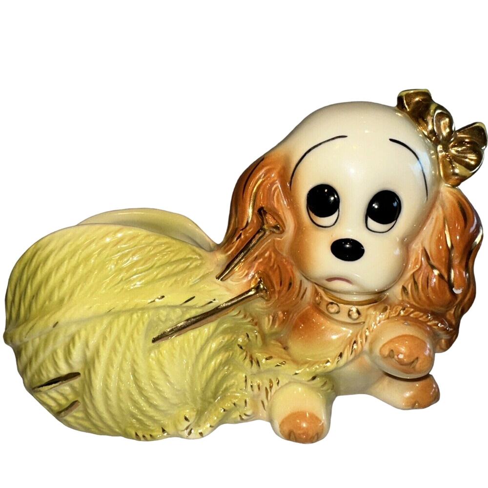 Vintage Hull Ceramic Dog Planter Cocker Spaniel Cavalier Gold Puppy Crochet‎ 8x6